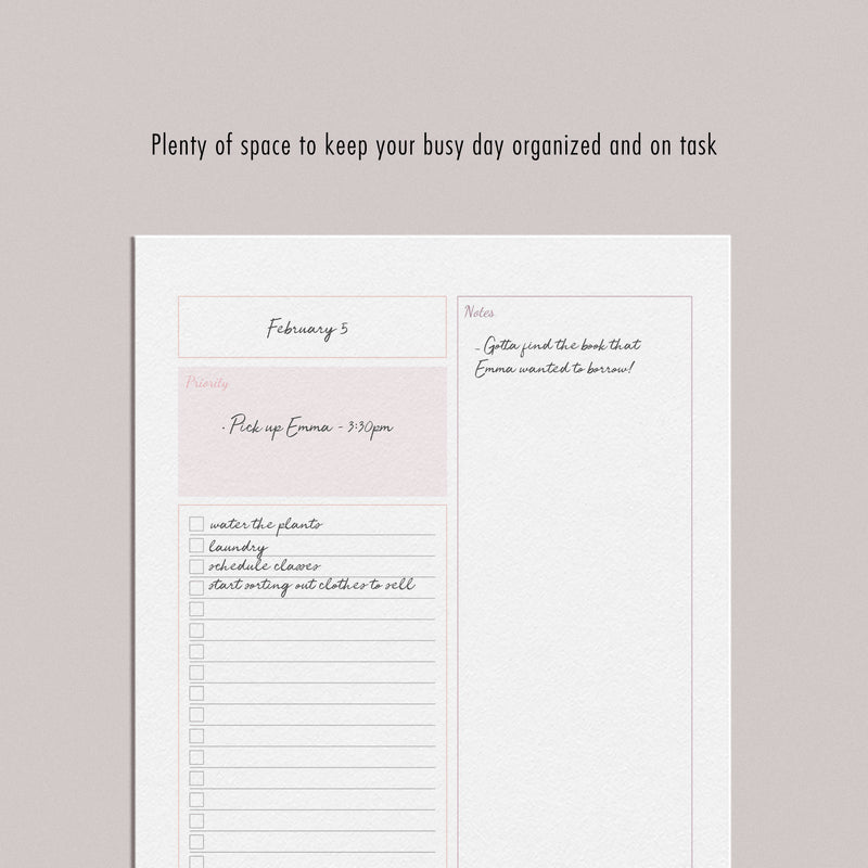 Blush Pink Minimalist Planner Page - Daily - for use in physical or digital planners