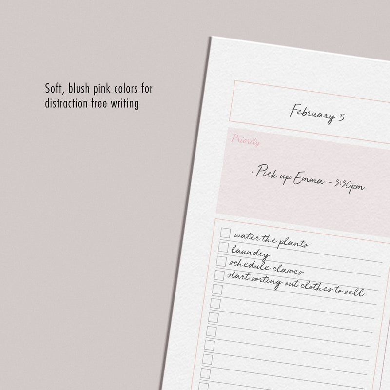 Blush Pink Minimalist Planner Page - Daily - for use in physical or digital planners