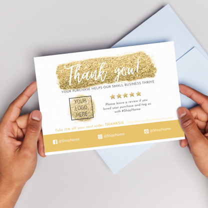 Gold Glitter Thank You Card - Customizable Template