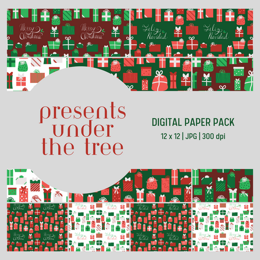 Presents Under the Tree Digital Paper Pack - Seamless Christmas Patterns