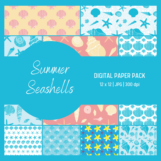 Summer Seashells Digital Paper Pack - Seamless Patterns