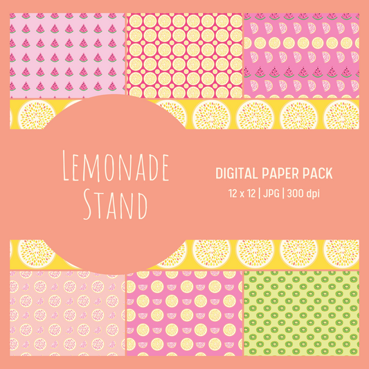 Lemonade Stand Digital Paper Pack - Seamless Patterns