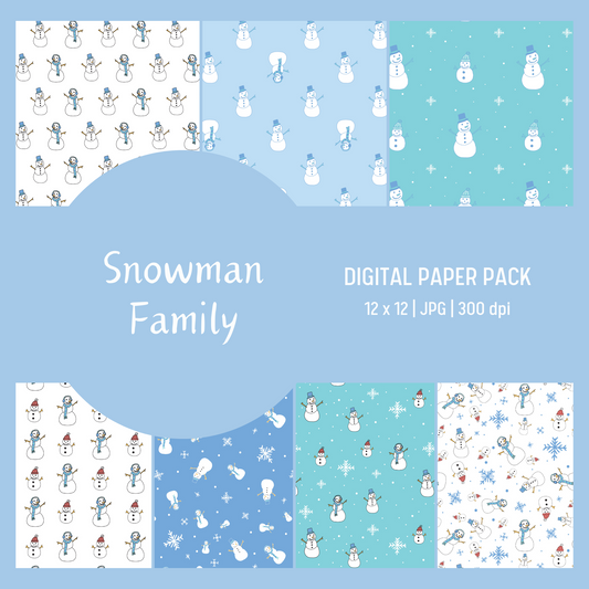 Snowman Family Digital Paper Pack - Seamless Patterns