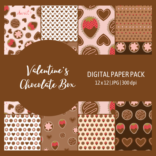 Valentine's Chocolate Box Digital Paper Pack - Seamless Patterns