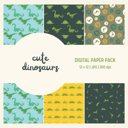 Cute Dinosaurs Digital Paper Pack - Seamless Patterns