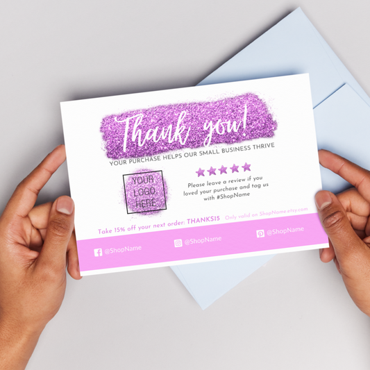 Pink Glitter Thank You Card – Customizable Template