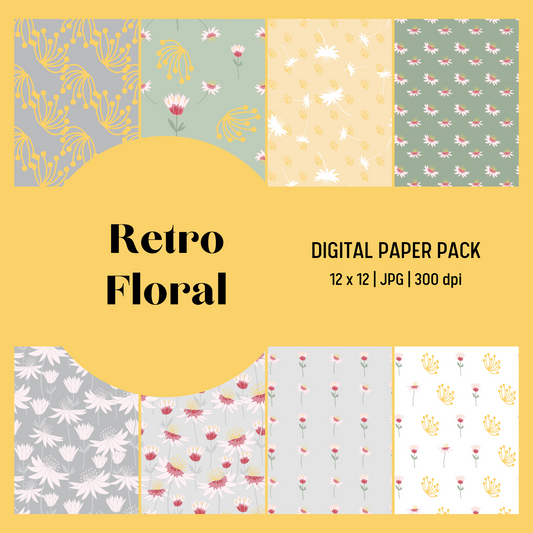 Retro Floral Digital Paper Pack - Seamless Patterns