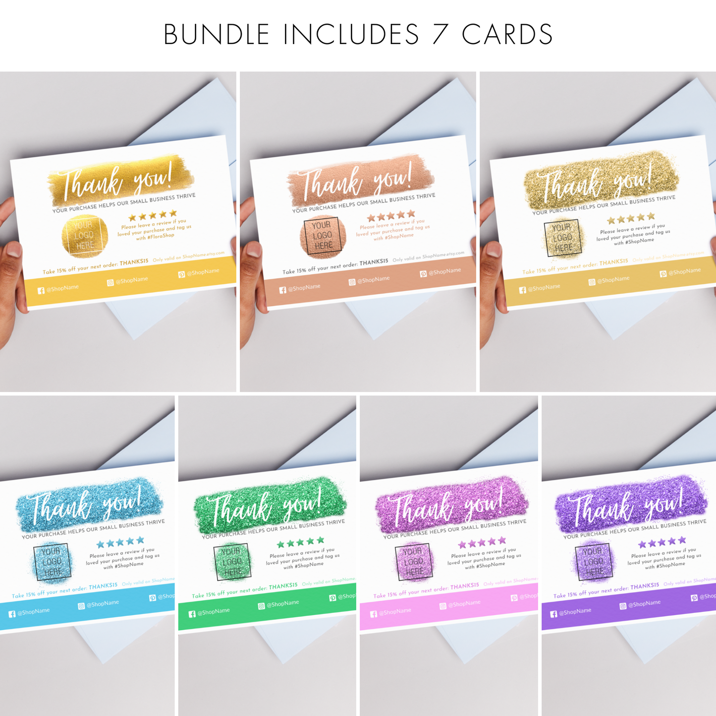 Thank You Card Template Bundle  – 7 Customizable Templates