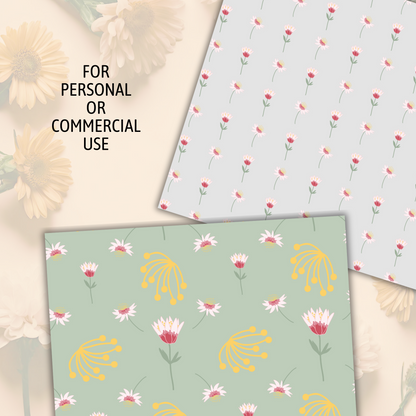 Retro Floral Digital Paper Pack - Seamless Patterns