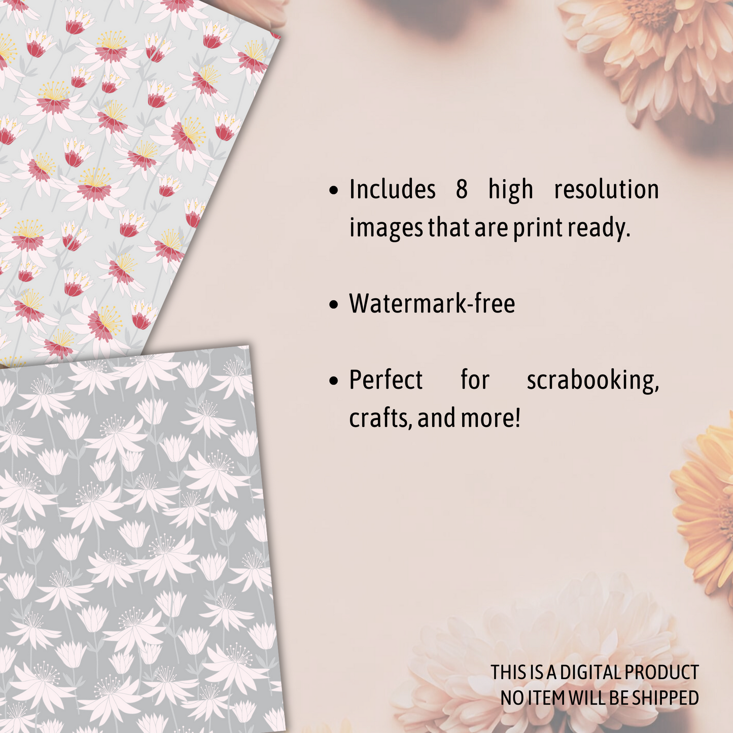 Retro Floral Digital Paper Pack - Seamless Patterns