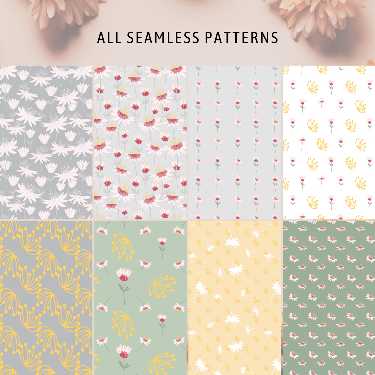 Retro Floral Digital Paper Pack - Seamless Patterns