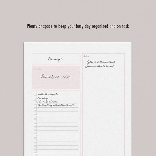 Blush Pink Minimalist Planner Page - Daily - for use in physical or digital planners