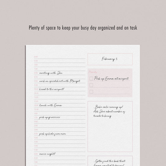 Blush Pink Minimalist Planner Page - Hourly - for use in physical or digital planners