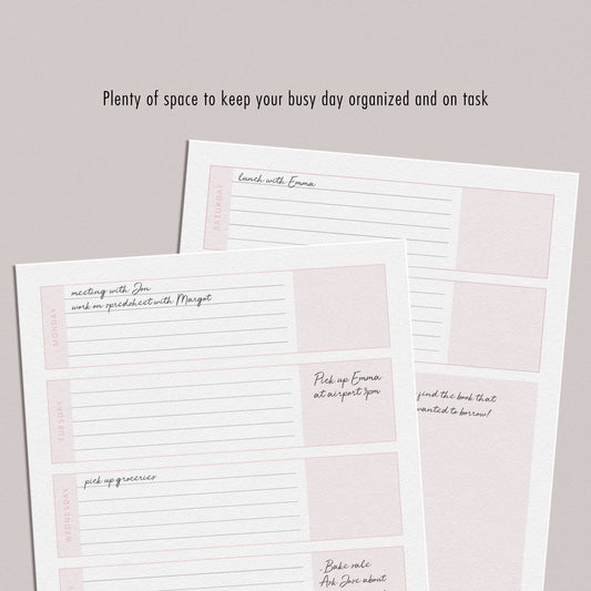 Blush Pink Minimalist Planner Page - Weekly - for use in physical or digital planners