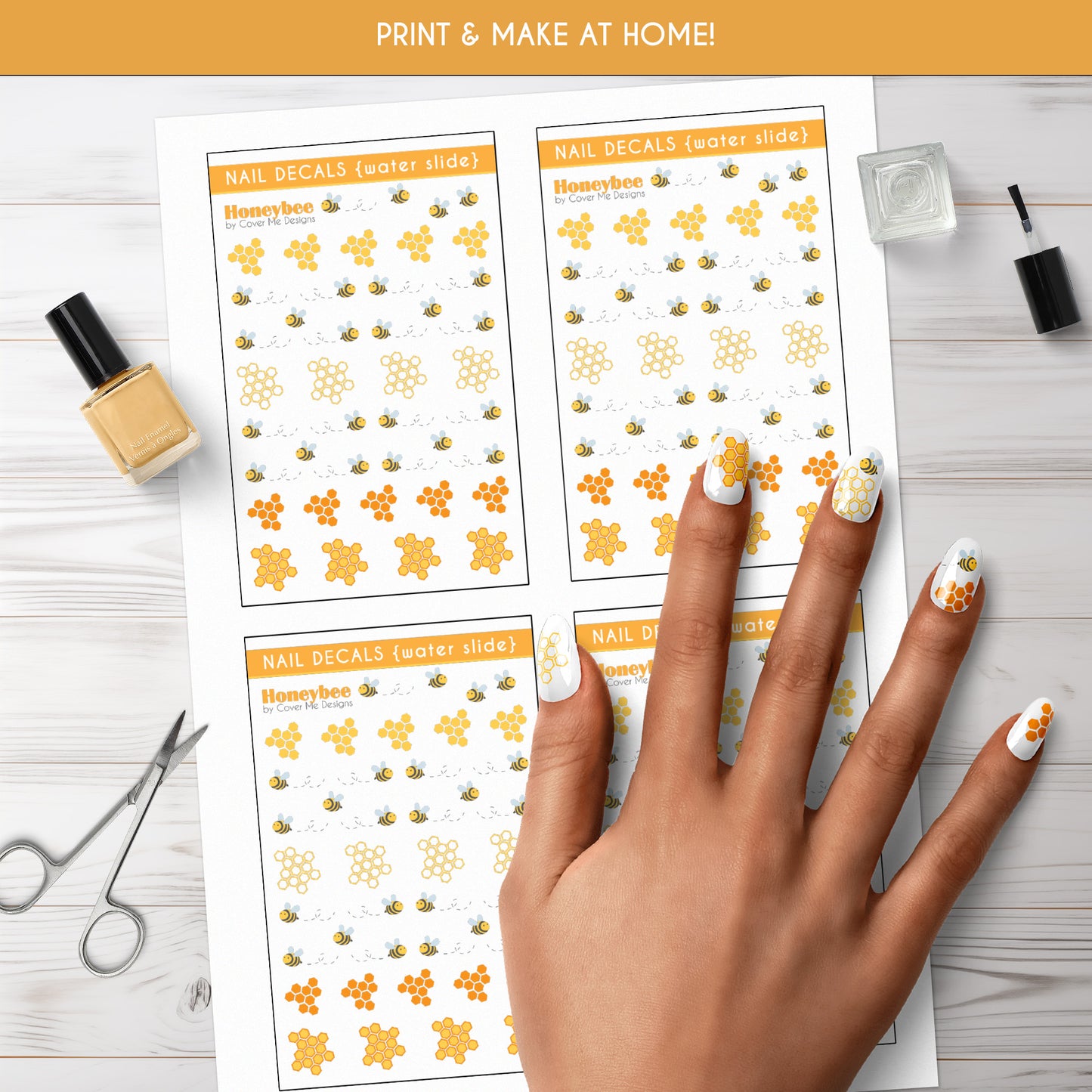 Honeybee Printable Nail Decals