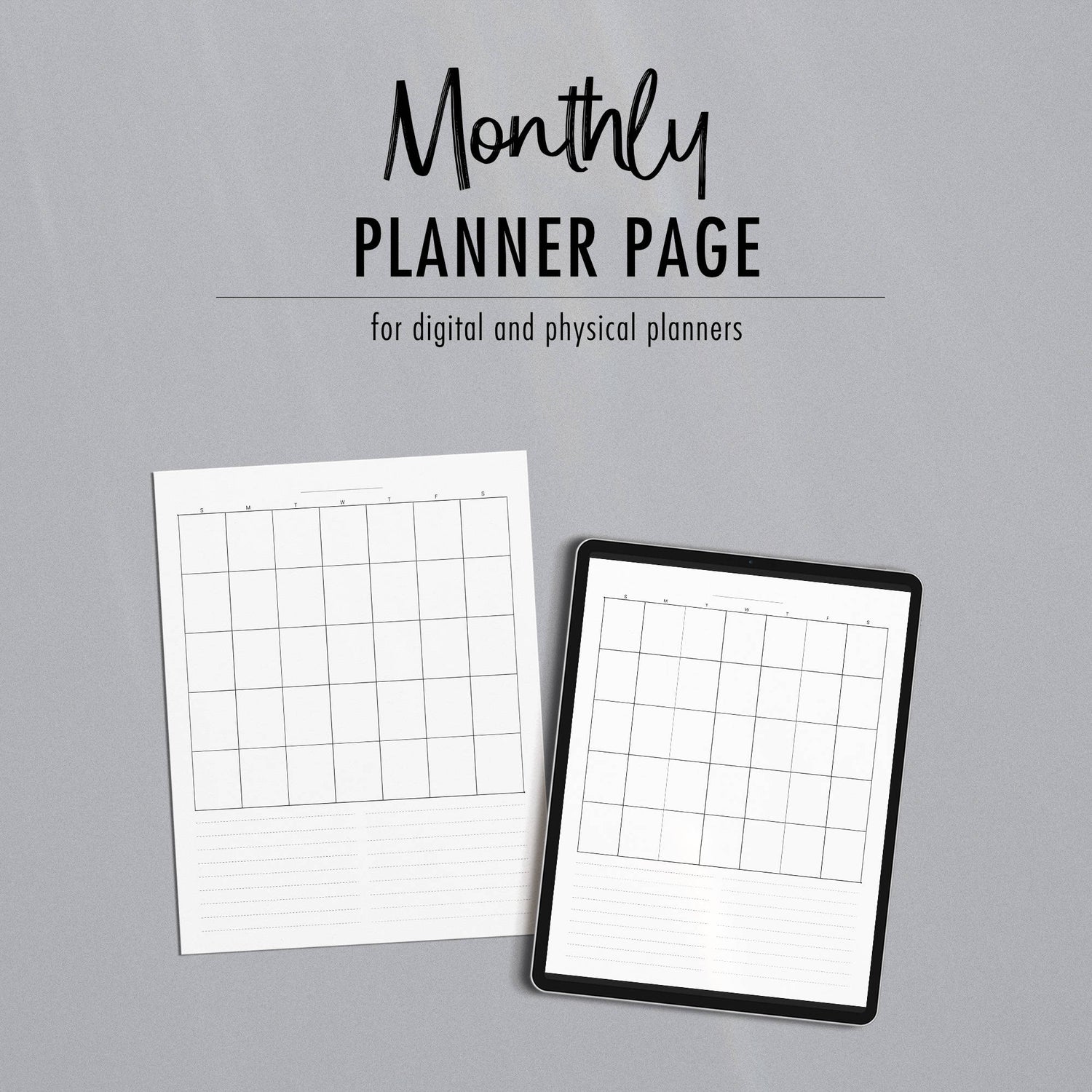 Minimalist Planner Page - Monthly - for use in physical or digital planners