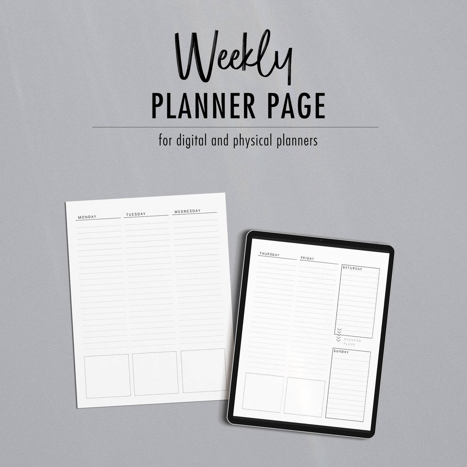 Minimalist Planner Page - Weekly - for use in physical or digital planners