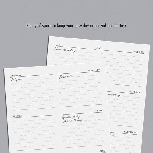 Minimalist Yearly Planner - Customizable and Printable - for use in physical or digital planners