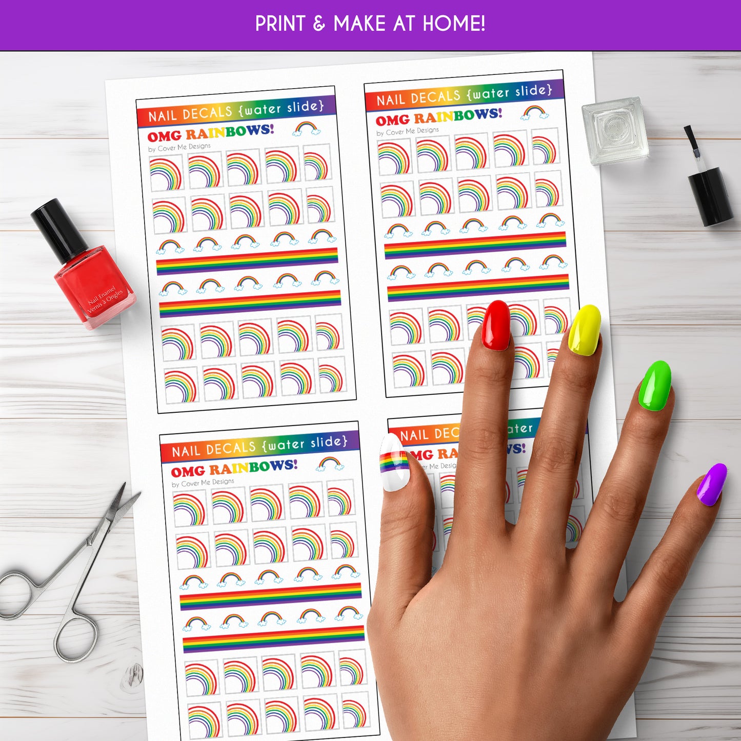 OMG Rainbows Printable Nail Decals