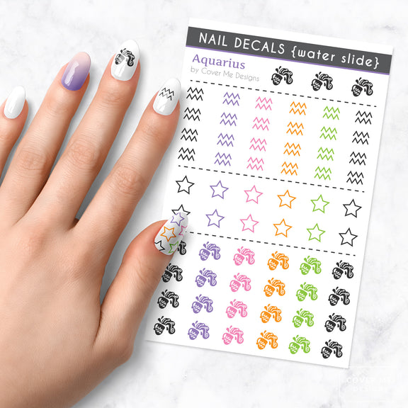 aquarius zodiac nail art decal sheet