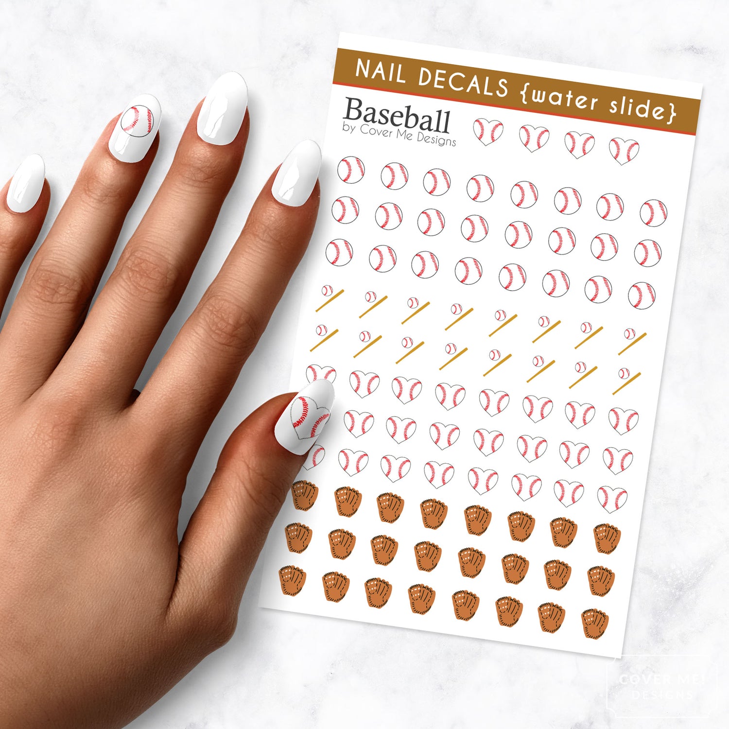 Baseball water slide nail art decals