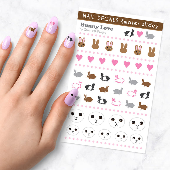 bunny love rabbit nail art decal sheet