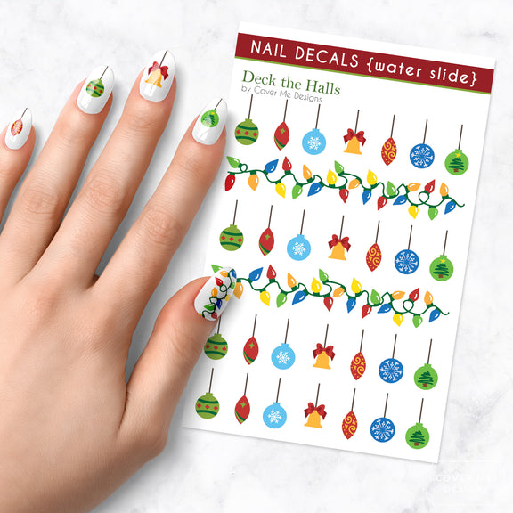 deck the halls christmas ornament lights nail art decal sheet