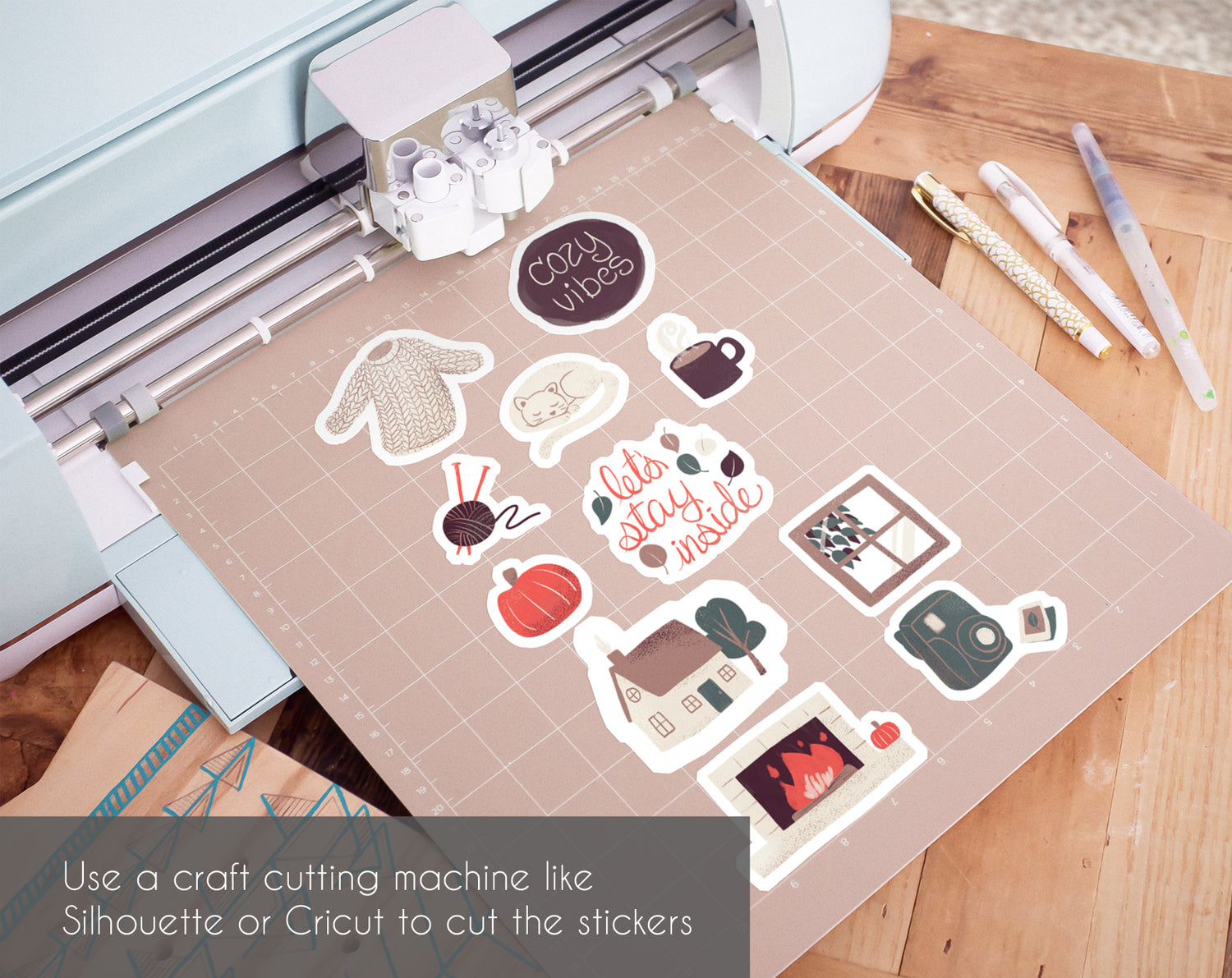 Cozy Fall Vibes Printable Sticker Bundle - Use a craft cutting machine like Silhouette or Cricut to cut the stickers