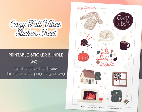 Cozy Fall Vibes Printable Sticker Bundle - Print and cut at home