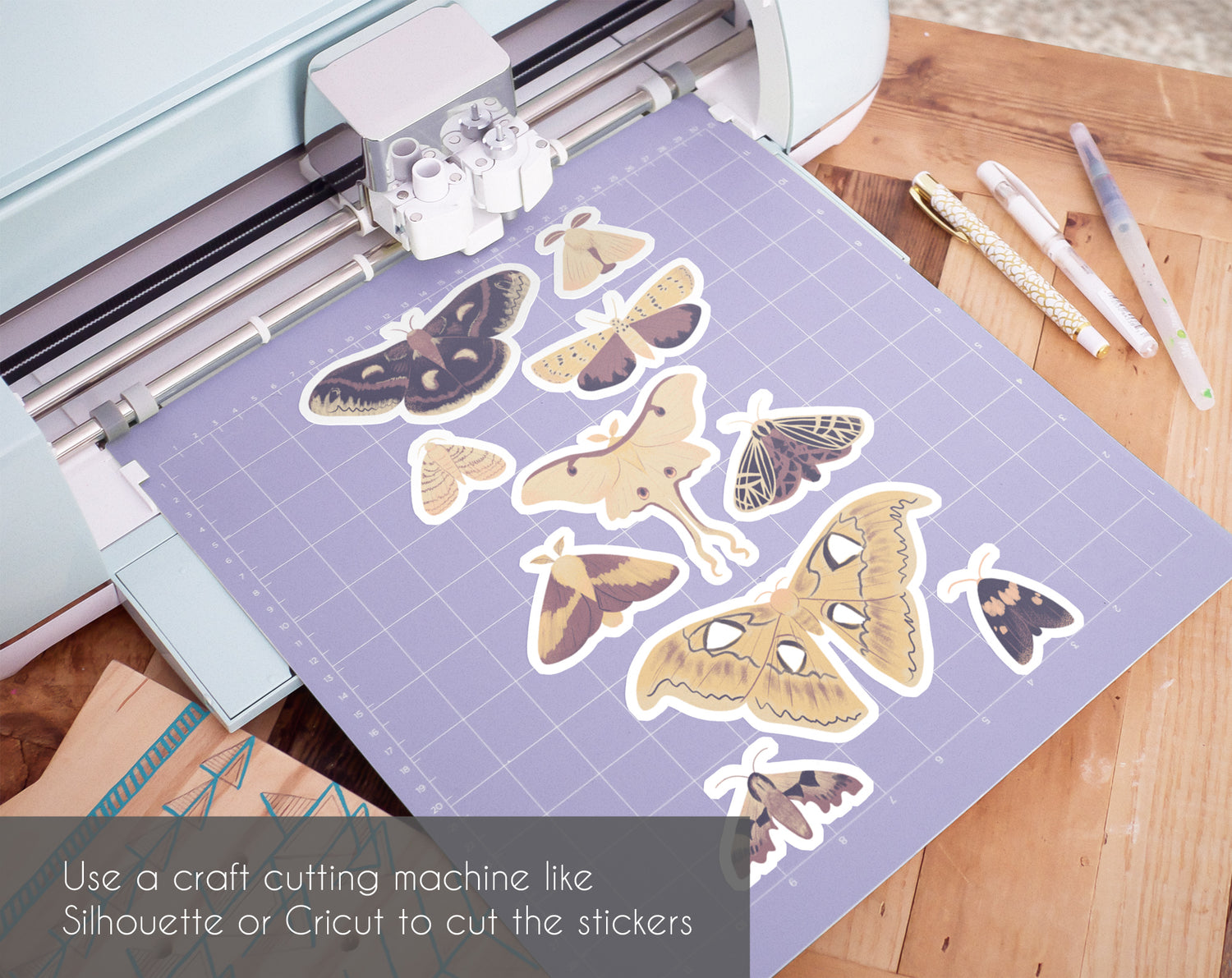 Evening Moths Printable Sticker Bundle - Use a craft cutting machine like Silhouette or Cricut to cut the stickers