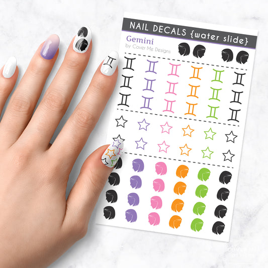 gemini zodiac nail art decal sheet