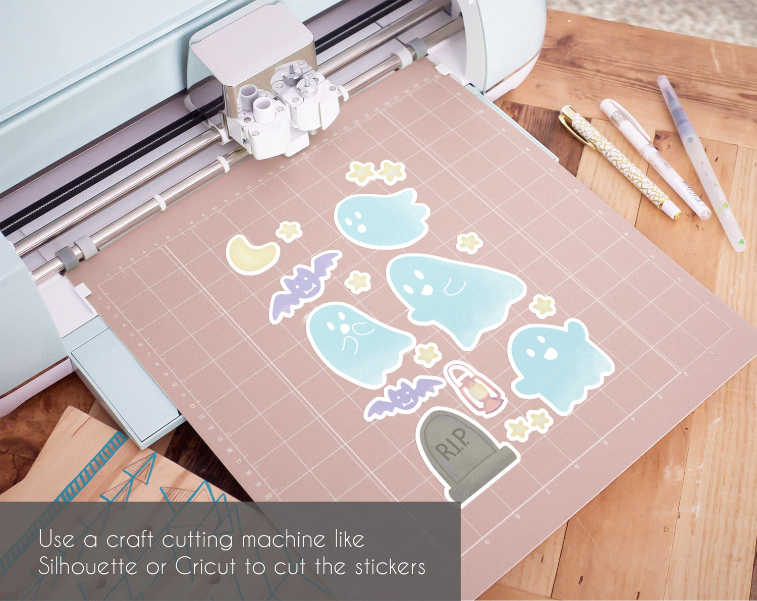 Graveyard Ghosts Halloween Printable Sticker Bundle - Use a craft cutting machine like Silhouette or Cricut to cut the stickers