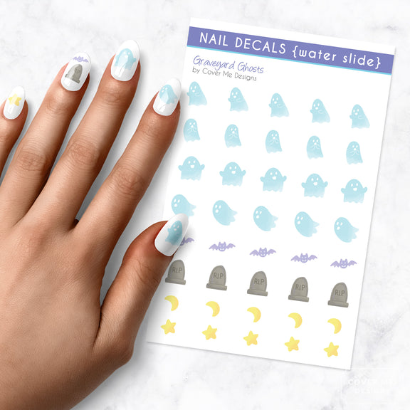 Graveyard Ghosts water slide nail decals by Cover Me Designs