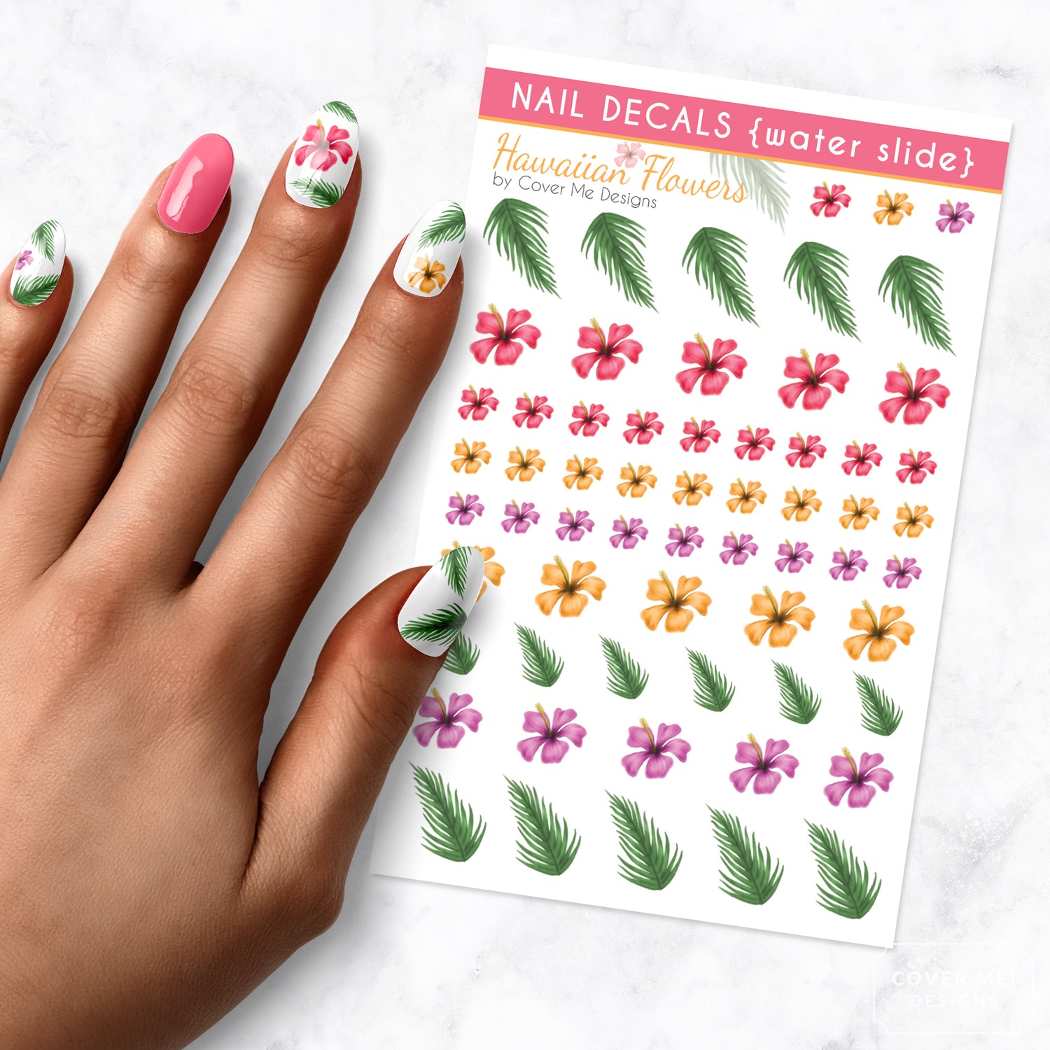 hawaiian flower nail art decal sheet