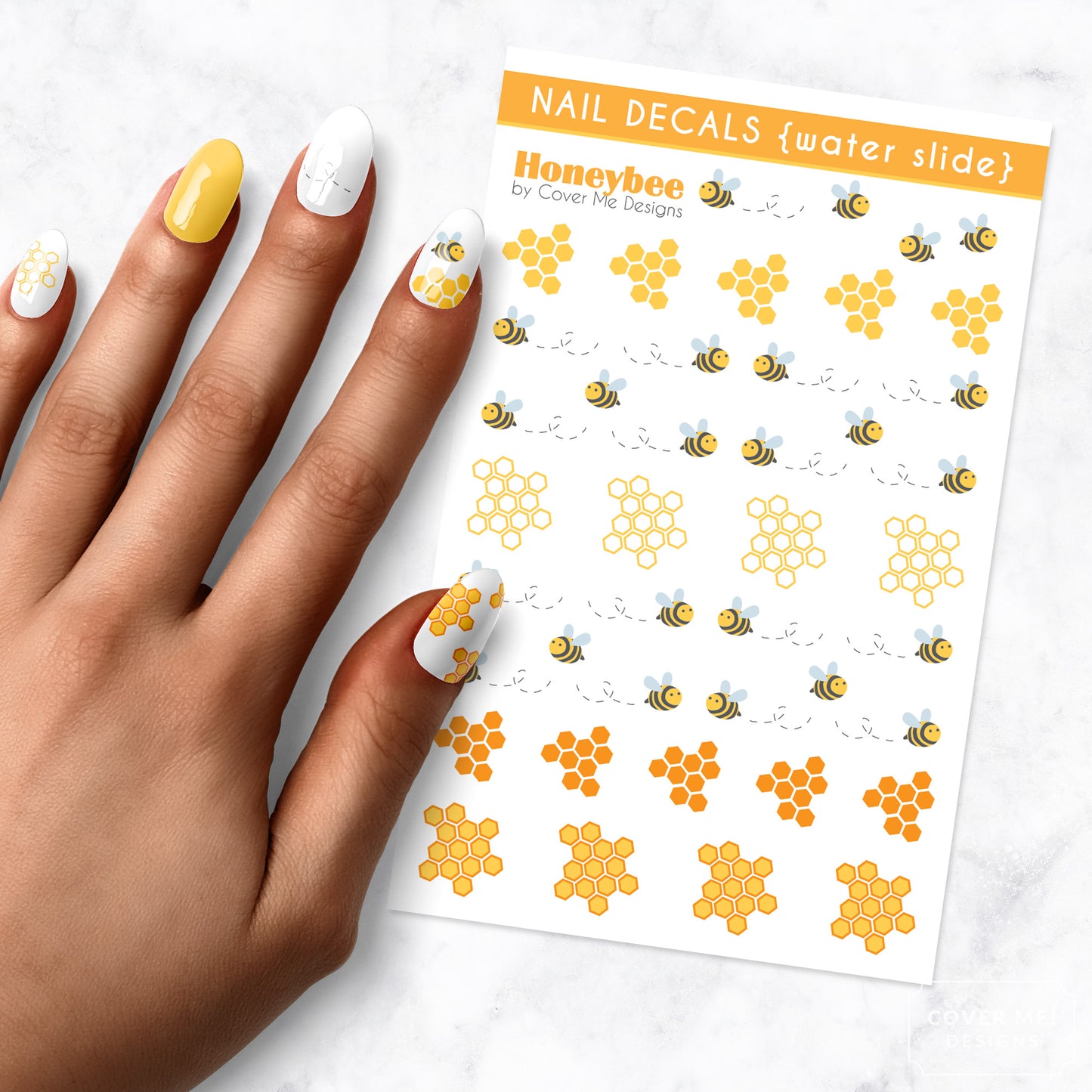 honey bee honey comb nail art decal sheet