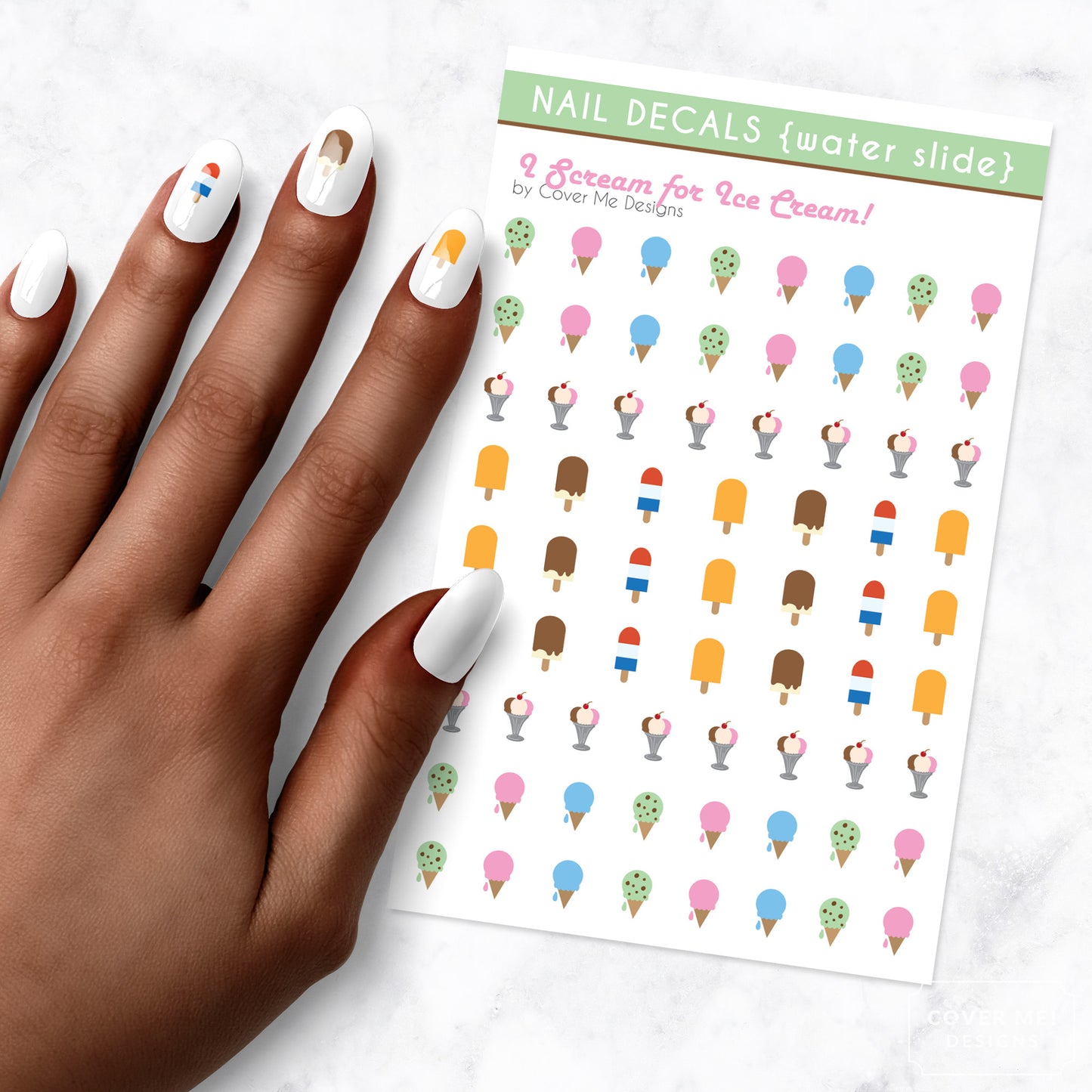 i scream for ice cream nail art decal sheet