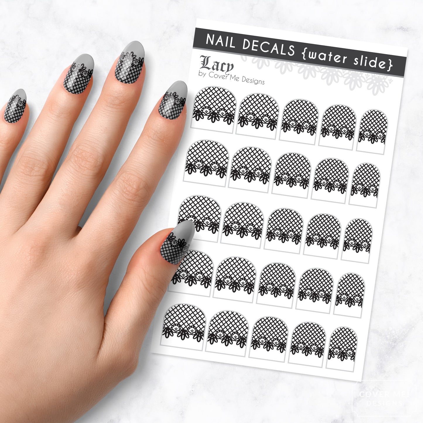 lacy black lace nail art decal sheet