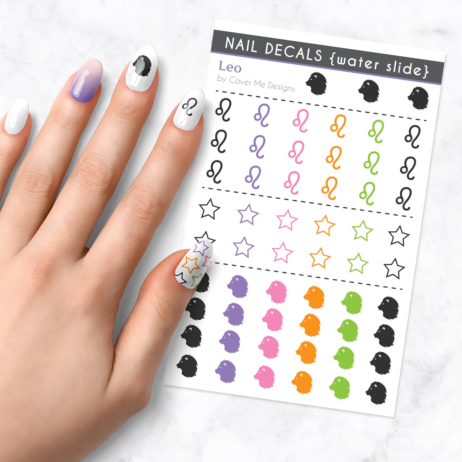 leo zodiac nail art decal sheet