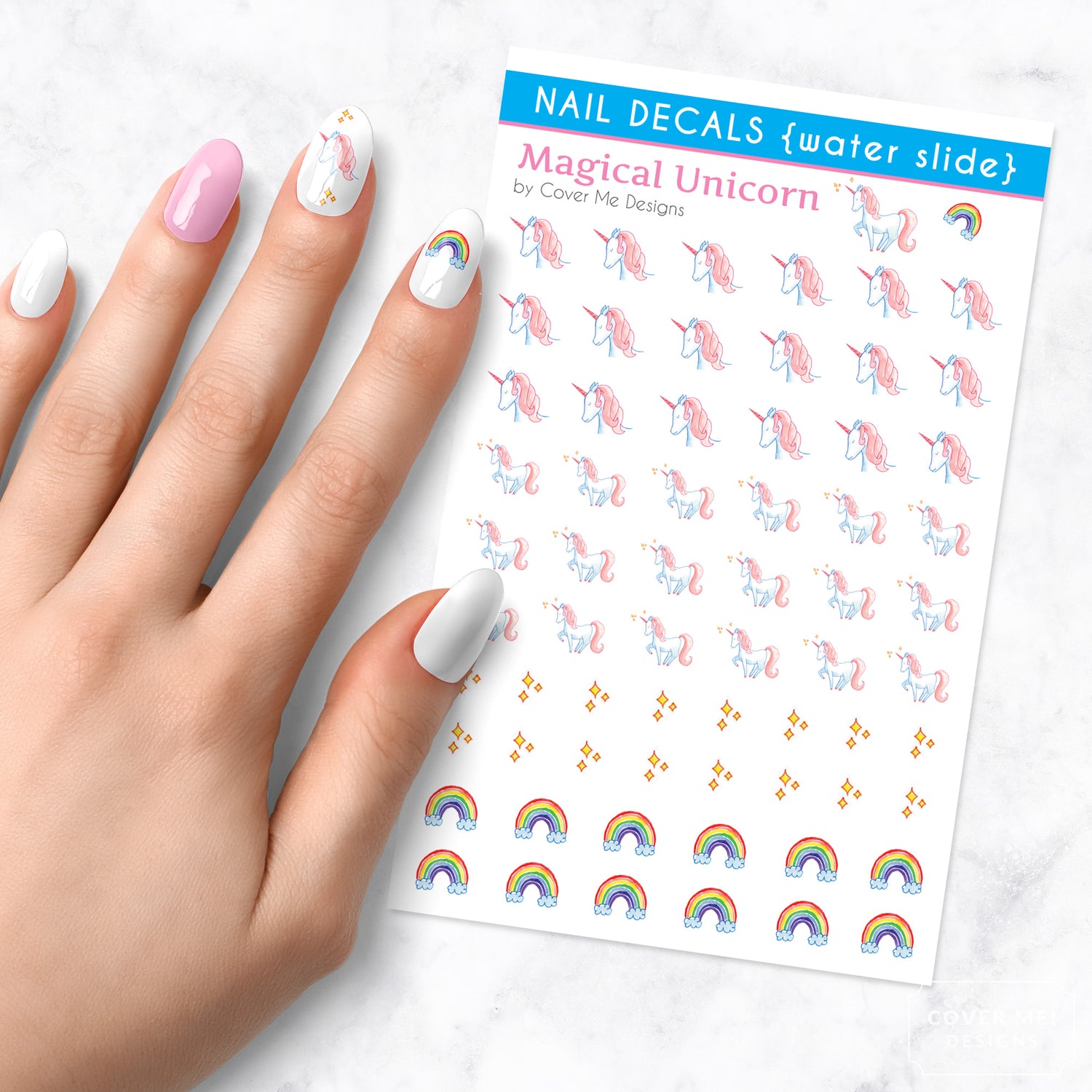 magical unicorn nail art decal sheet