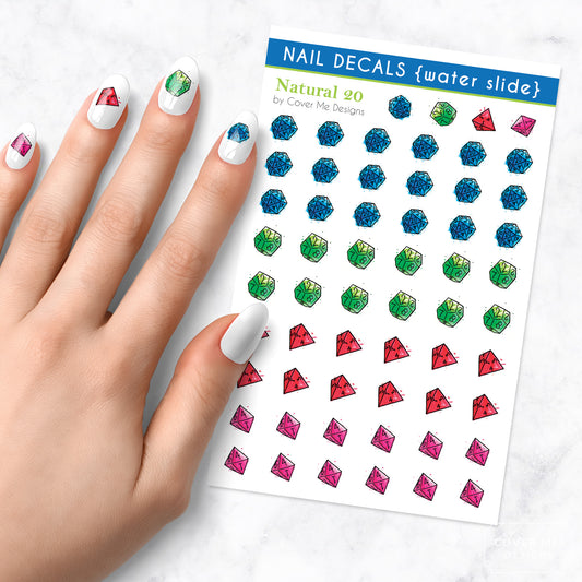 natural 20 dice nail art decal sheet