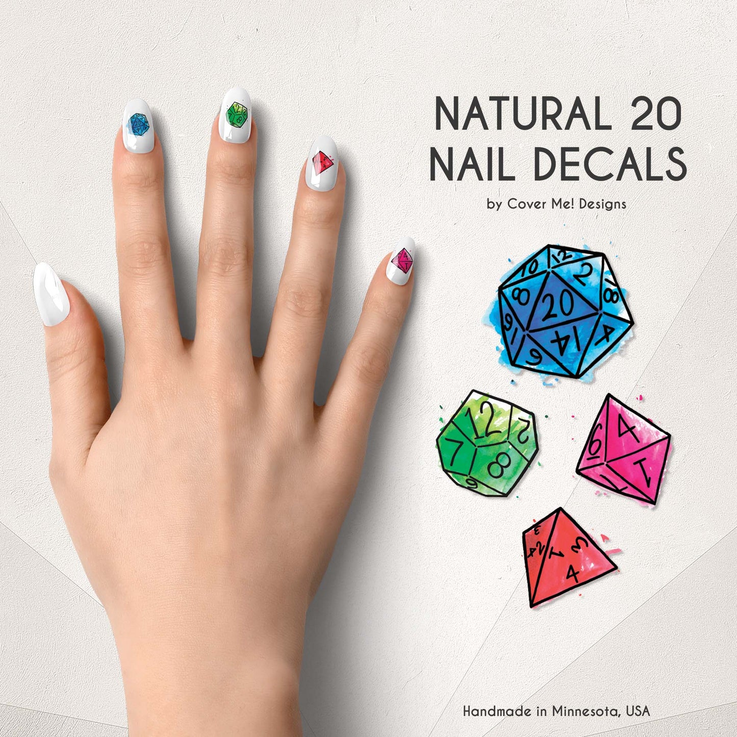 natural 20 d20 d and d table top gaming dice nail decals