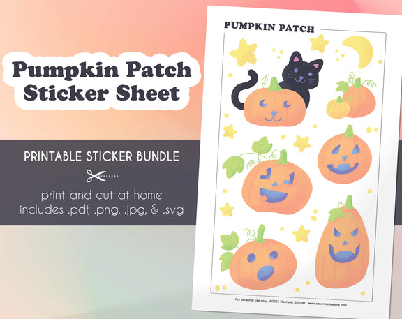 Pumpkin Patch Halloween Printable Sticker Bundle - Print and cut at home