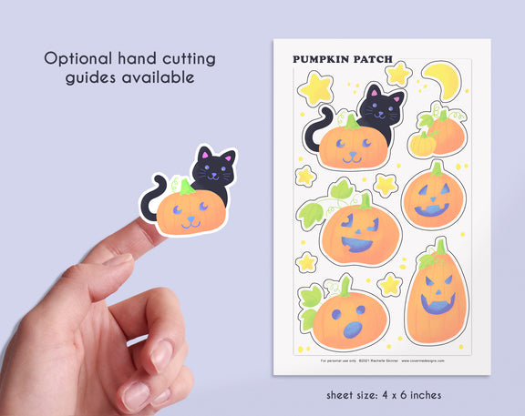 Pumpkin Patch Halloween Printable Sticker Bundle - Optional hand cutting guides available - size: 4x6