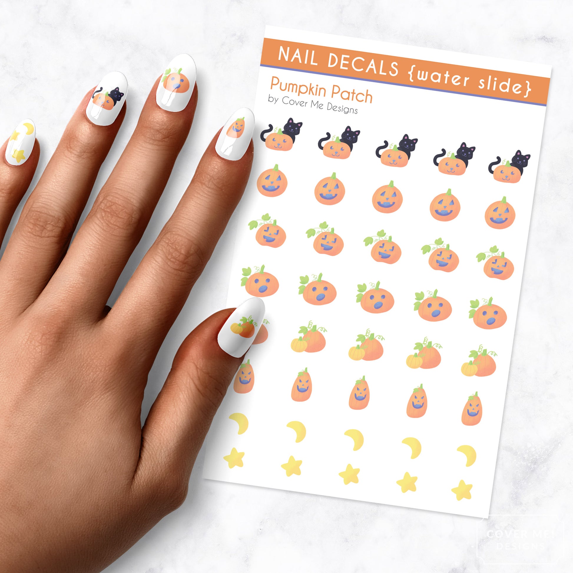 Pumpkin Patch Halloween carved pumpkin nail decals