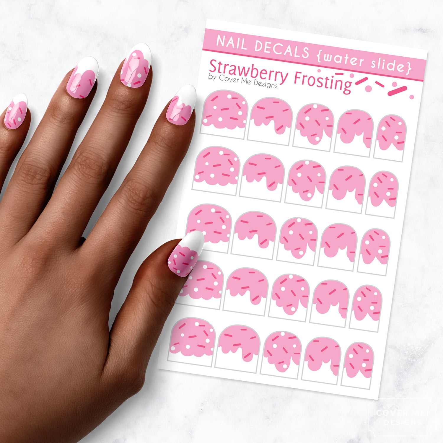 strawberry frosting nail art decal sheet