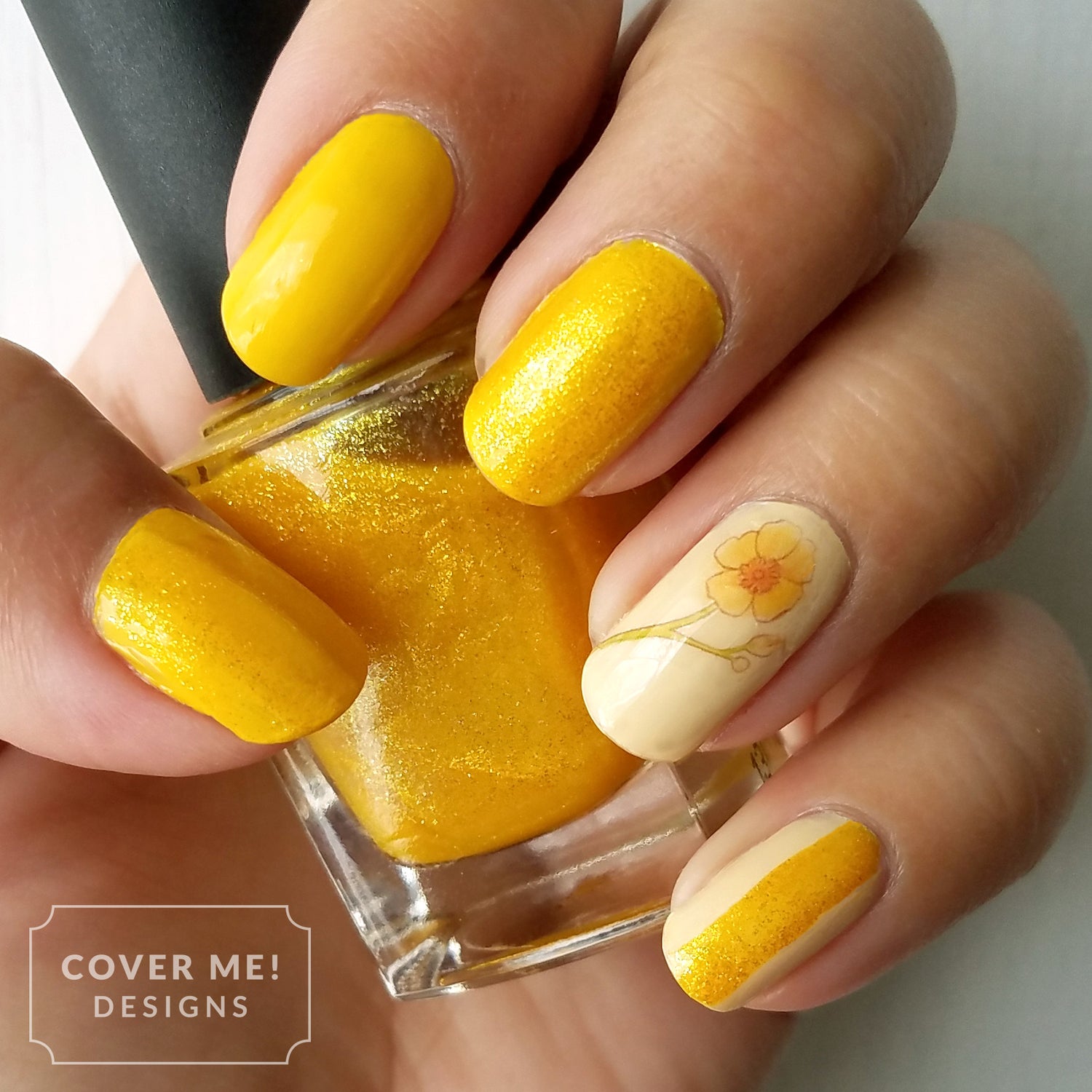 yellow flower nail art