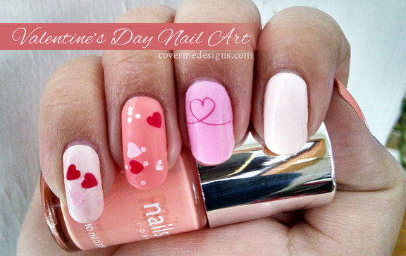 valentine's day nail art with heart nail decals